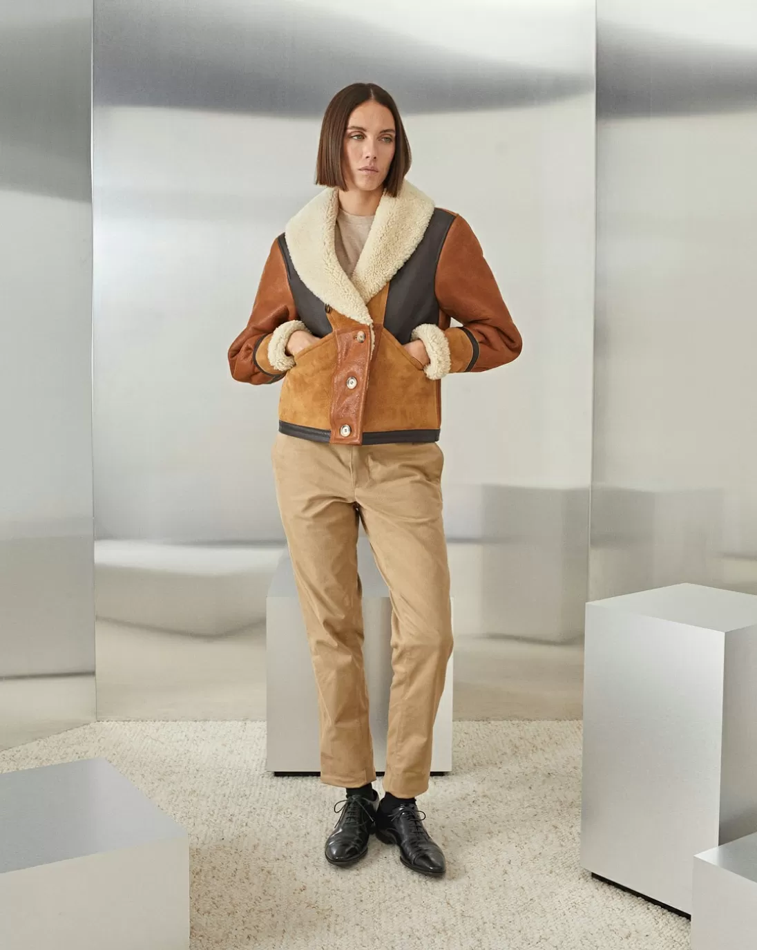 Chevignon Blouson En Cuir Camerashearling W Cacao Blouson En Cuir De Mouton Femme