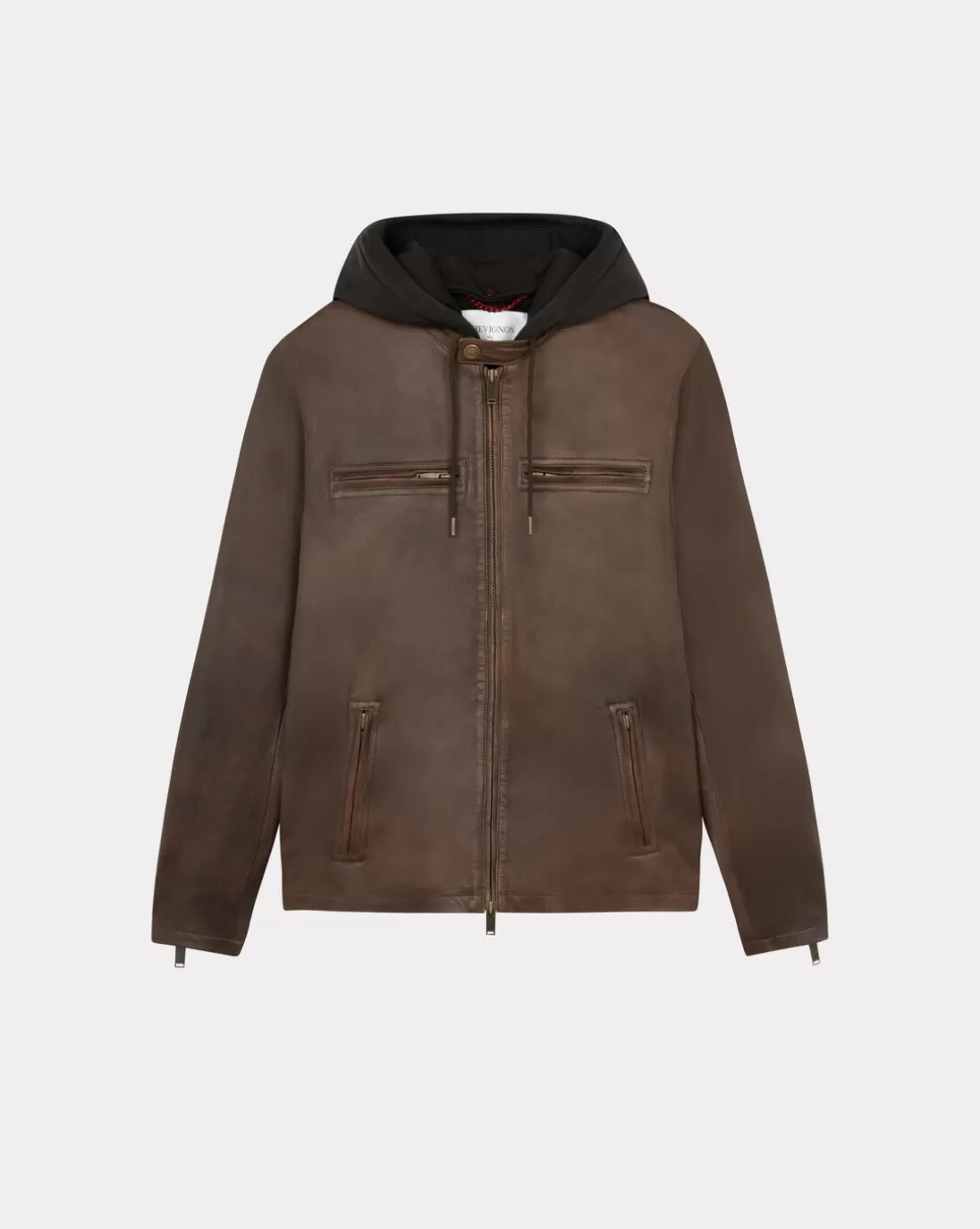 Chevignon Blouson En Cuir Wheel Cacao Blouson En Cuir Avec Capuche Amovible