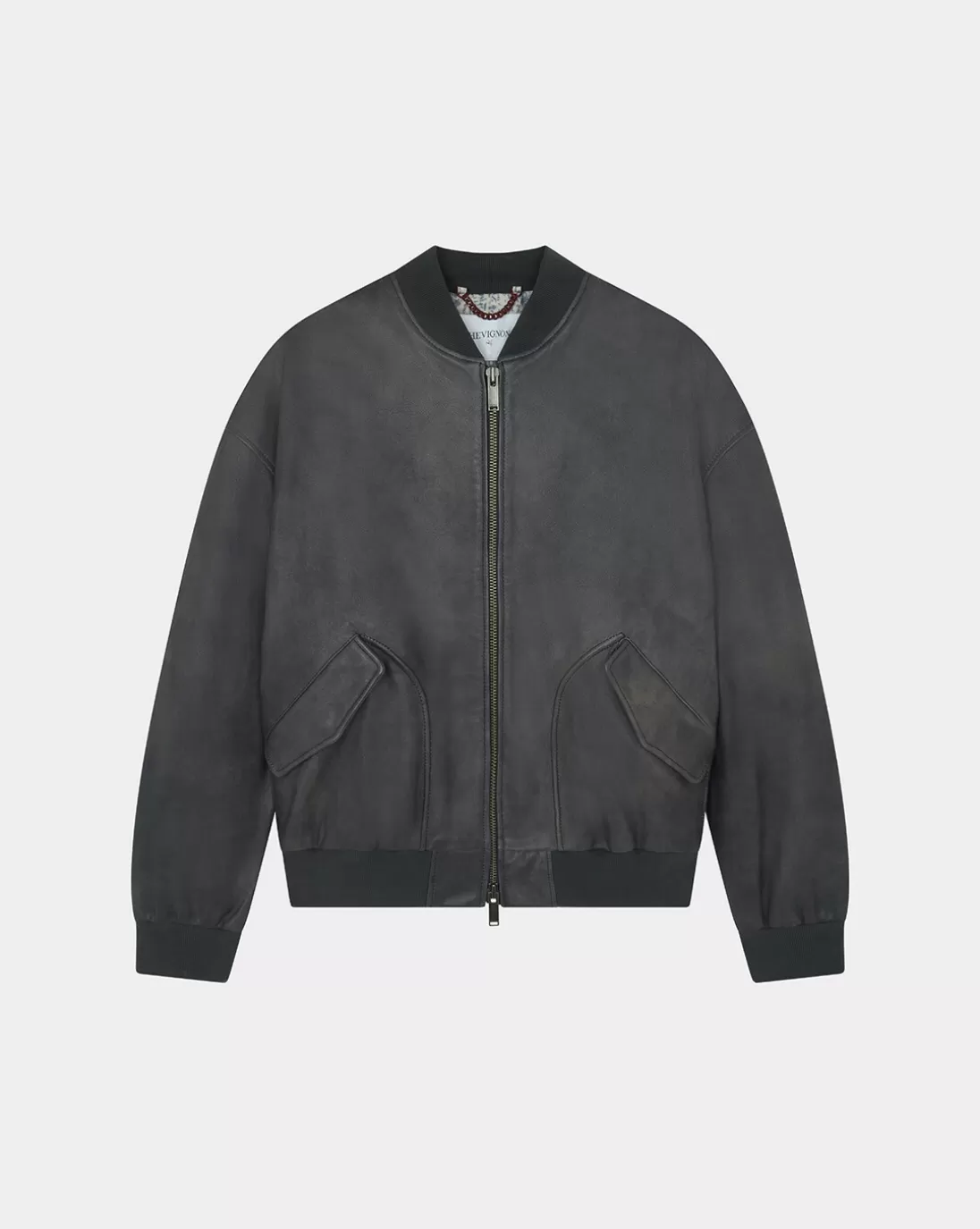 Chevignon Blouson Exclusive Surplus Bleu Blouson Teddy En Cuir De Vachette Brode