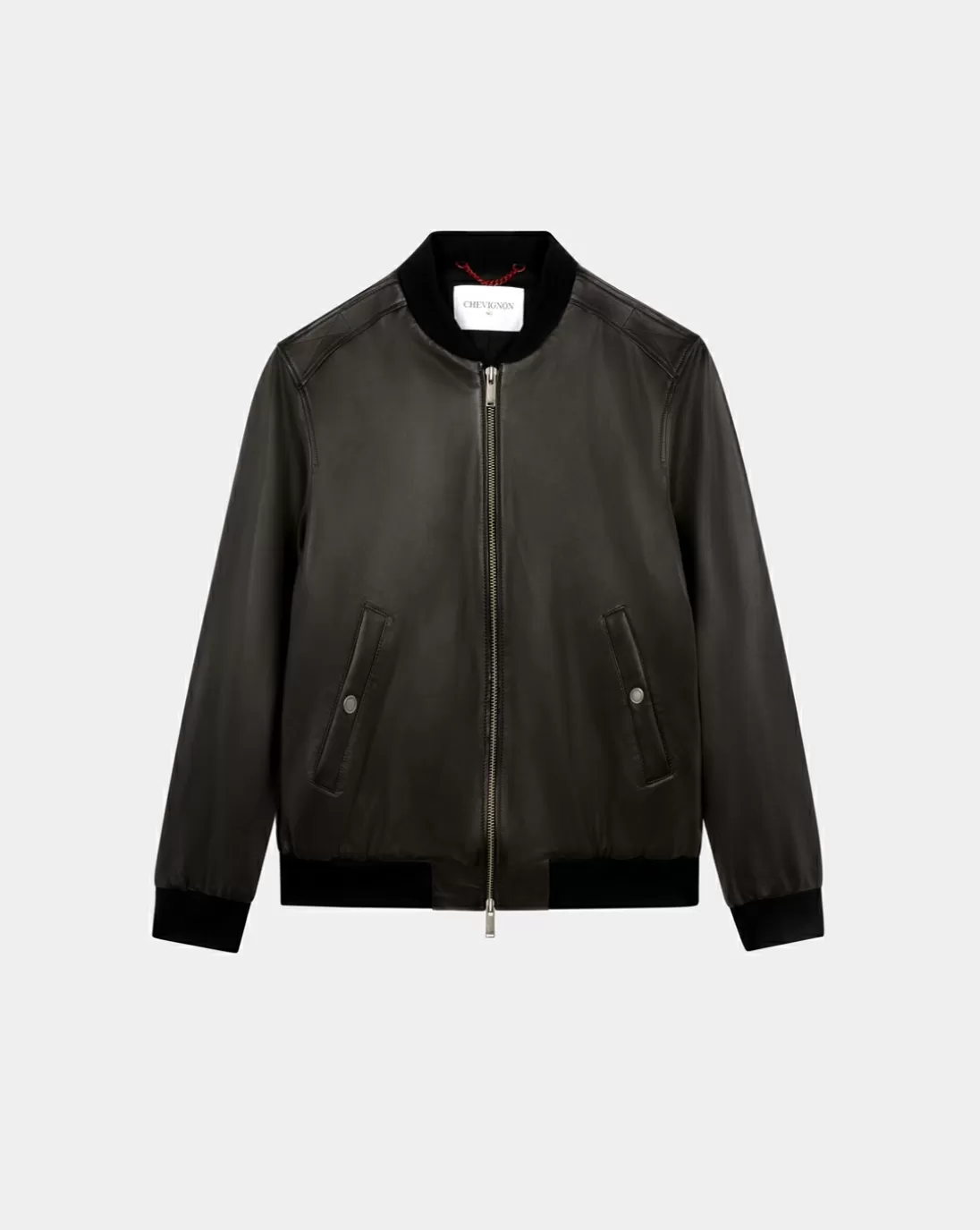 Chevignon Blouson Teddy En Cuir Noir Blouson Col Teddy En Cuir D'Agneau