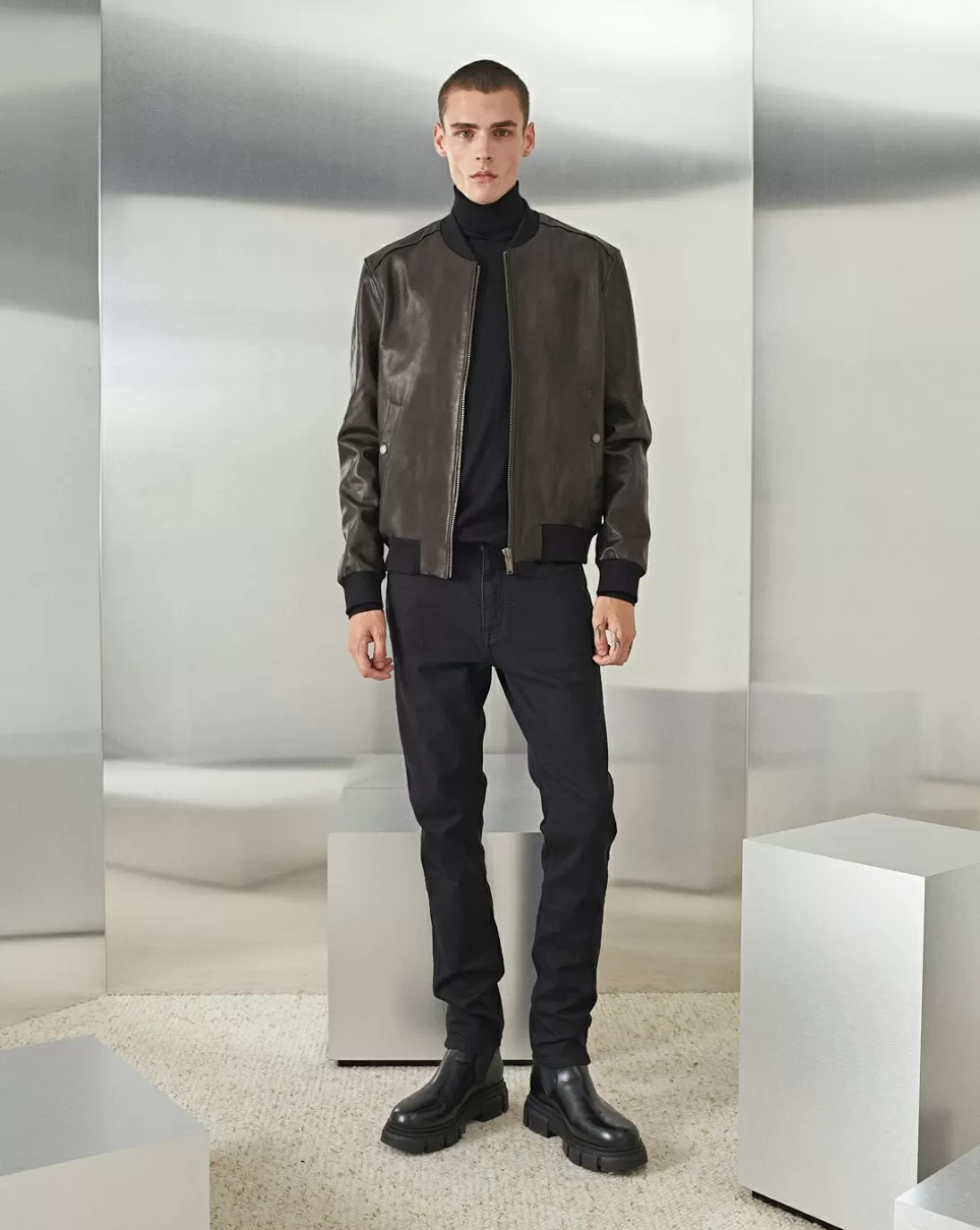 Chevignon Blouson Teddy En Cuir Noir Blouson Col Teddy En Cuir D'Agneau